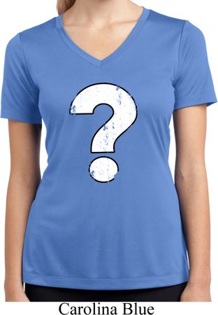 Ladies Distressed Question Moisture Wicking V-neck Shirt