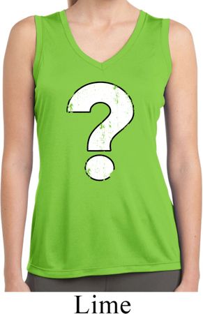 Ladies Distressed Question Sleeveless Moisture Wicking Shirt