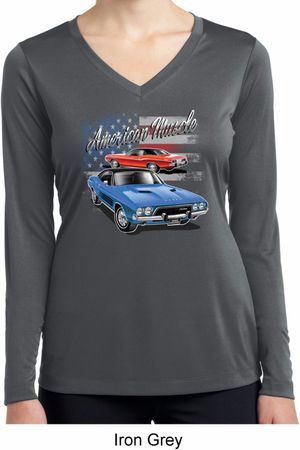 Ladies Dodge American Muscle Blue and Red Dry Wicking Long Sleeve