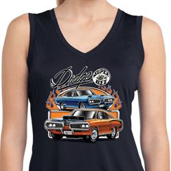 Ladies Dodge Blue and Orange Super Bee Dry Wicking Sleeveless Shirt