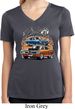 Ladies Dodge Blue and Orange Super Bee Dry Wicking V-neck