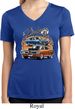 Ladies Dodge Blue and Orange Super Bee Dry Wicking V-neck