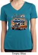 Ladies Dodge Blue and Orange Super Bee Dry Wicking V-neck