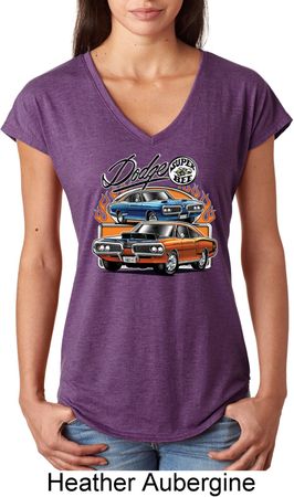 Ladies Dodge Blue and Orange Super Bee Tri Blend V-neck