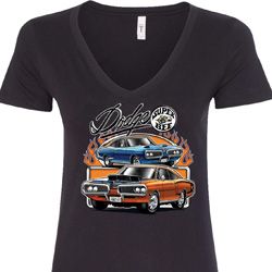 Ladies Dodge Blue and Orange Super Bee V-Neck