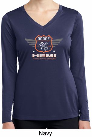 Ladies Dodge Garage Hemi Moisture Wicking Long Sleeve Shirt