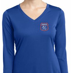 Ladies Dodge Garage Pocket Print Dry Wicking Long Sleeve Shirt