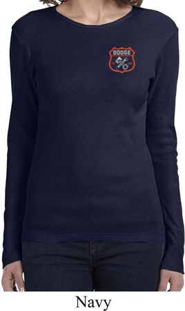 Ladies Dodge Garage Pocket Print Long Sleeve Shirt