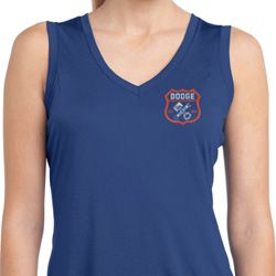 Ladies Dodge Garage Pocket Print Sleeveless Dry Wicking Shirt