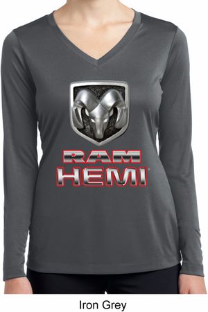 Ladies Dodge Shirt Ram Hemi Logo Dry Wicking Long Sleeve Tee T-Shirt
