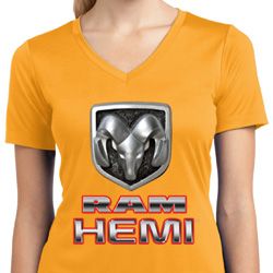 Ladies Dodge Shirt Ram Hemi Logo Moisture Wicking V-neck Tee T-Shirt Ladies Dodge Shirt Ram Hemi Logo Moisture Wicking V-neck Tee T-Shirt