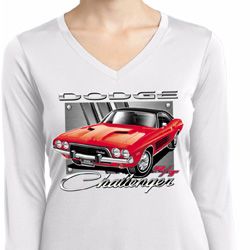 Ladies Dodge Shirt Red Challenger Dry Wicking Long Sleeve Tee T-Shirt