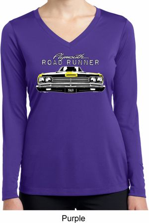 Ladies Dodge Yellow Plymouth Roadrunner Dry Wicking Long Sleeve Shirt