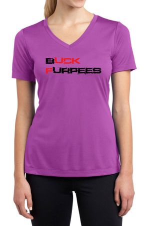 Ladies Fitness Shirt Buck Furpees Moisture Wicking V-neck Tee T-Shirt