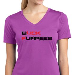 Ladies Fitness Shirt Buck Furpees Moisture Wicking V-neck Tee T-Shirt