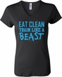 Ladies Fitness Shirt Eat Clean Train Like a Beast V-neck Tee T-Shirt