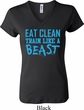 Ladies Fitness Shirt Eat Clean Train Like a Beast V-neck Tee T-Shirt