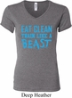 Ladies Fitness Shirt Eat Clean Train Like a Beast V-neck Tee T-Shirt