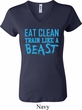 Ladies Fitness Shirt Eat Clean Train Like a Beast V-neck Tee T-Shirt