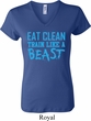 Ladies Fitness Shirt Eat Clean Train Like a Beast V-neck Tee T-Shirt