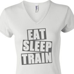 Ladies fitness Shirt Eat Sleep Train V-neck Tee T-Shirt