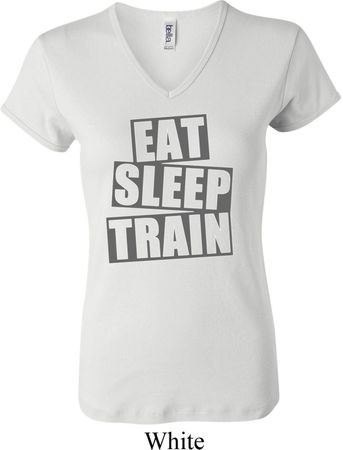 Ladies fitness Shirt Eat Sleep Train V-neck Tee T-Shirt