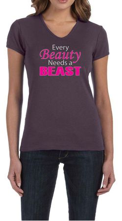 Ladies Fitness Shirt Every Beauty Needs a Beast V-neck Tee T-Shirt