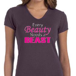 Ladies Fitness Shirt Every Beauty Needs a Beast V-neck Tee T-Shirt
