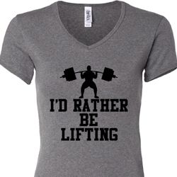 Ladies Fitness Shirt I Rather Be Lifting V-neck Tee T-Shirt Ladies Fitness Shirt I Rather Be Lifting V-neck Tee T-Shirt