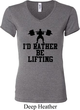 Ladies Fitness Shirt I Rather Be Lifting V-neck Tee T-Shirt