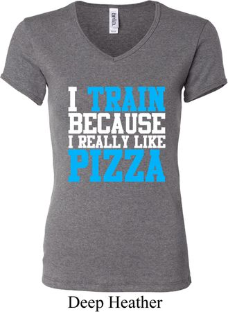 Ladies Fitness Shirt I Train For Pizza V-neck Tee T-Shirt