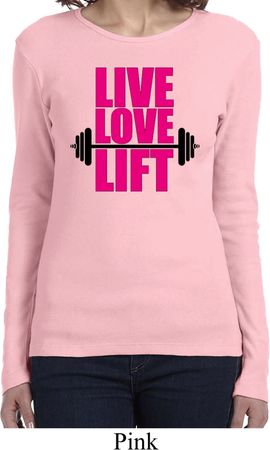 Ladies Fitness Shirt Live Love Lift Long Sleeve Tee T-Shirt