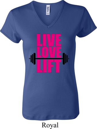 Ladies Fitness Shirt Live Love Lift V-neck Tee T-Shirt