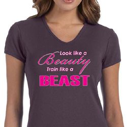 Ladies Fitness Shirt Look Like a Beauty V-neck Tee T-Shirt Ladies Fitness Shirt Look Like a Beauty V-neck Tee T-Shirt