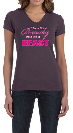 Ladies Fitness Shirt Look Like a Beauty V-neck Tee T-Shirt