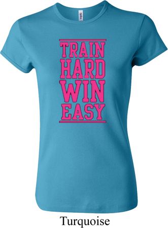 Ladies Fitness Shirt Train Hard Win Easy Crewneck Tee T-Shirt