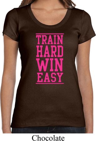 Ladies Fitness Shirt Train Hard Win Easy Scoop Neck Tee T-Shirt