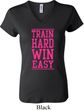 Ladies Fitness Shirt Train Hard Win Easy V-neck Tee T-Shirt