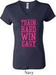 Ladies Fitness Shirt Train Hard Win Easy V-neck Tee T-Shirt