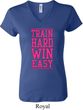 Ladies Fitness Shirt Train Hard Win Easy V-neck Tee T-Shirt