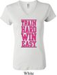 Ladies Fitness Shirt Train Hard Win Easy V-neck Tee T-Shirt