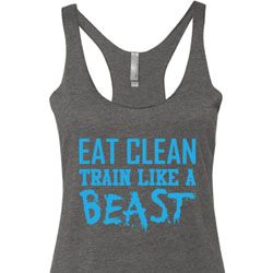 Ladies Fitness Tanktop Eat Clean Tri Blend Racerback Tank Top