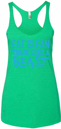 Ladies Fitness Tanktop Eat Clean Tri Blend Racerback Tank Top