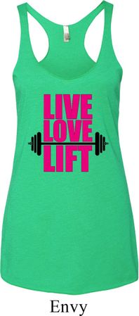 Ladies Fitness Tanktop Live Love Lift Tri Blend Racerback Tank Top
