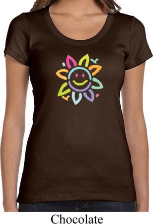 Ladies Flower Shirt Sunflower Scoop Neck Tee T-Shirt