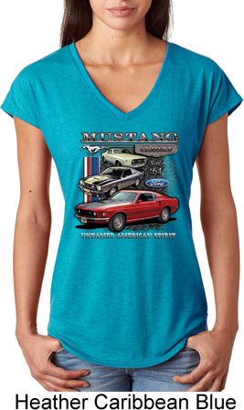 Ladies Ford Classic Mustangs Untamed Tri Blend V-neck