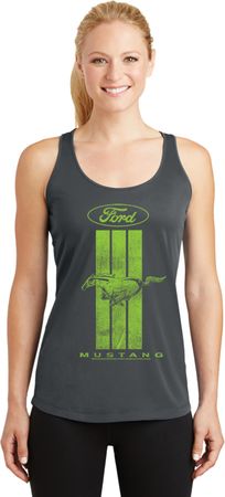 Ladies Ford Green Mustang Stripe Dry Wicking Racerback