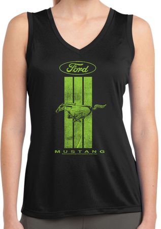 Ladies Ford Green Mustang Stripe Dry Wicking Sleeveless Shirt