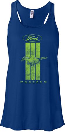 Ladies Ford Green Mustang Stripe Flowy Racerback