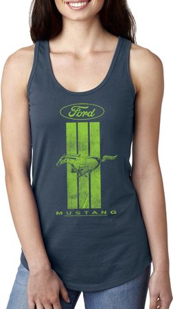 Ladies Ford Green Mustang Stripe Ideal Racerback